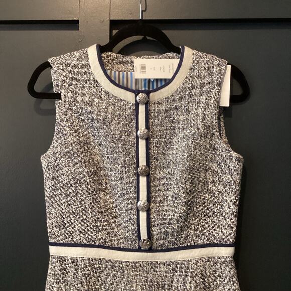 Veronica Beard Julie Tweed boucle A-Line Mini dress blue sleeveless knit 2 - Picture 9 of 10